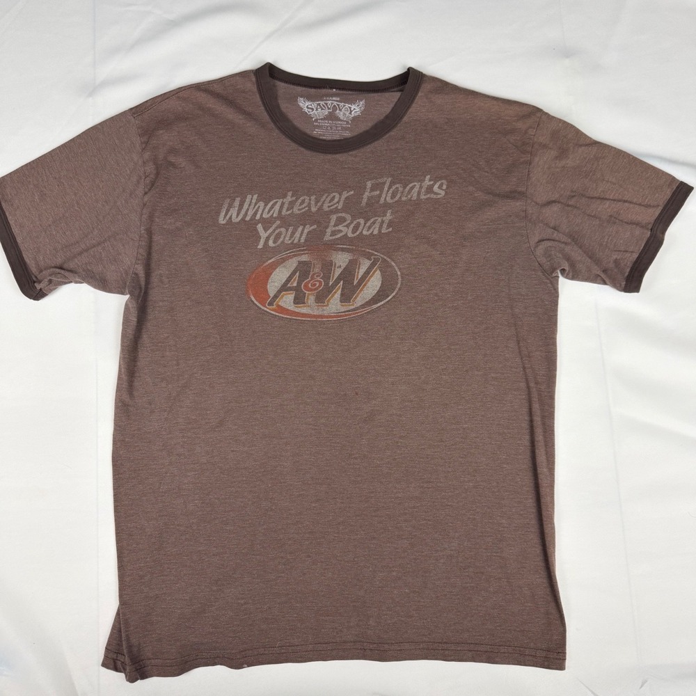 Savvy A&W Root Beer Whatever Floats Your Boat Ringer T-Shirt Brown Mens XL